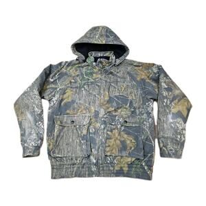 Vintage Fieldstaff Mossy Oak Camo Full Zip Fleece Hooded Jacket Sz Medium